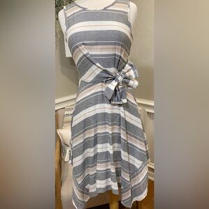 VIVI BY VIOLET WEEKEND WOMEN'S WHITE & BLACK TAN MULTICOLOR STRIPE NEUTRAL DRESS